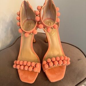 Sam Edelman Coral Pom-Pom Suede High Heel Sandals